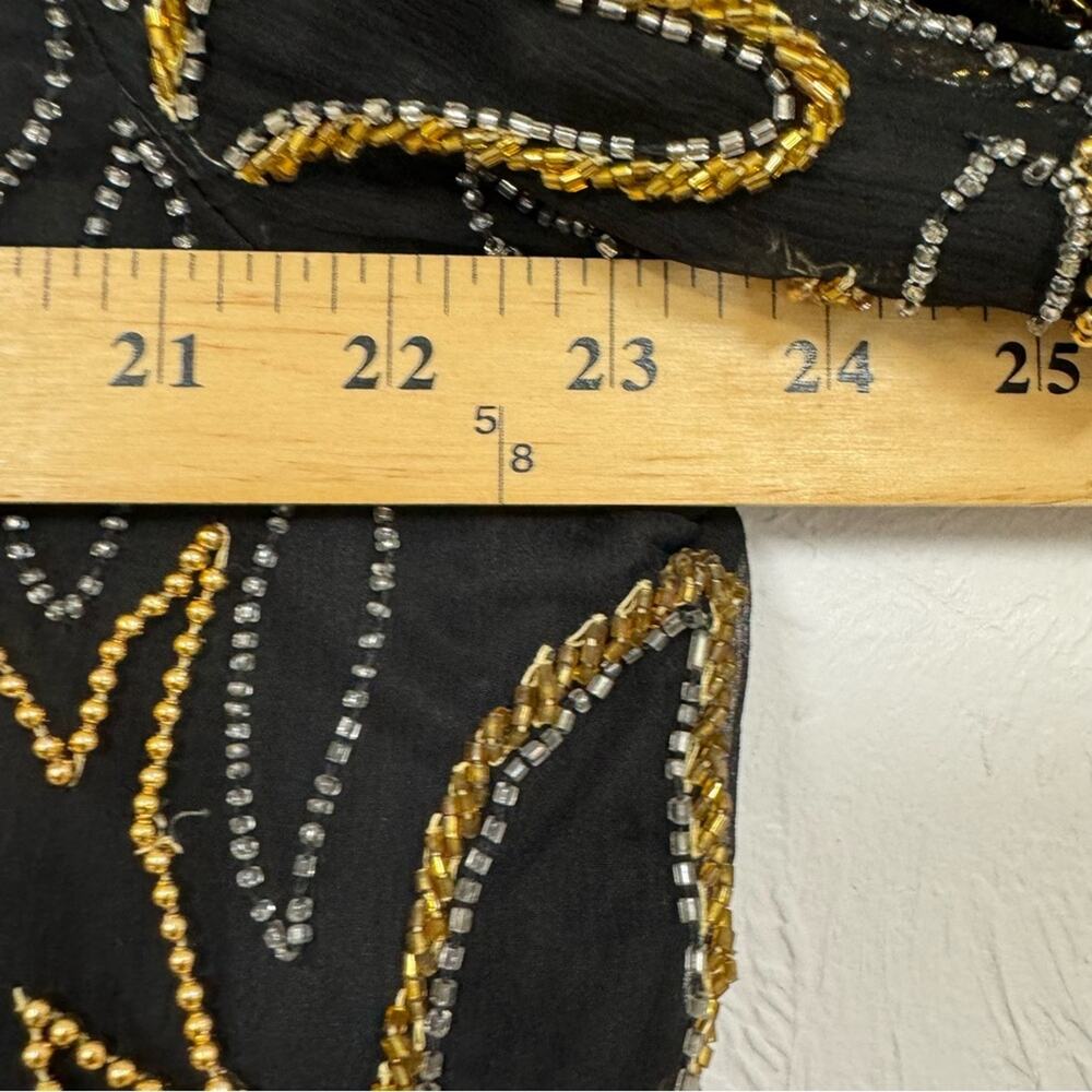 Vintage Black Silk Fully Beaded Formal Blouse Womens 2X Gold & Silver Glam - Picture 11 of 12